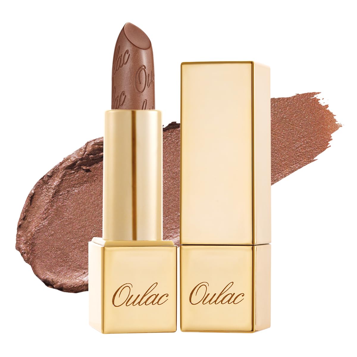 OULAC Metallic Shine Glitter Lipstick, Nude High Impact Lipcolor, Lightweight Soft and Ultra Hydrating, Long Lasting, Vegan & Cruelty-Free, Full-Coverage Lip Color 4.3 g/0.15 Sahara Gold(10)