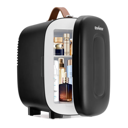 Enventor Mini Fridge 4 Litre/ 6 Can, AC+12V DC Power, Portable Cooler & Warmer, Small Fridge for Bedrooms, Car, Skincare, Fruit and Drinks, Black
