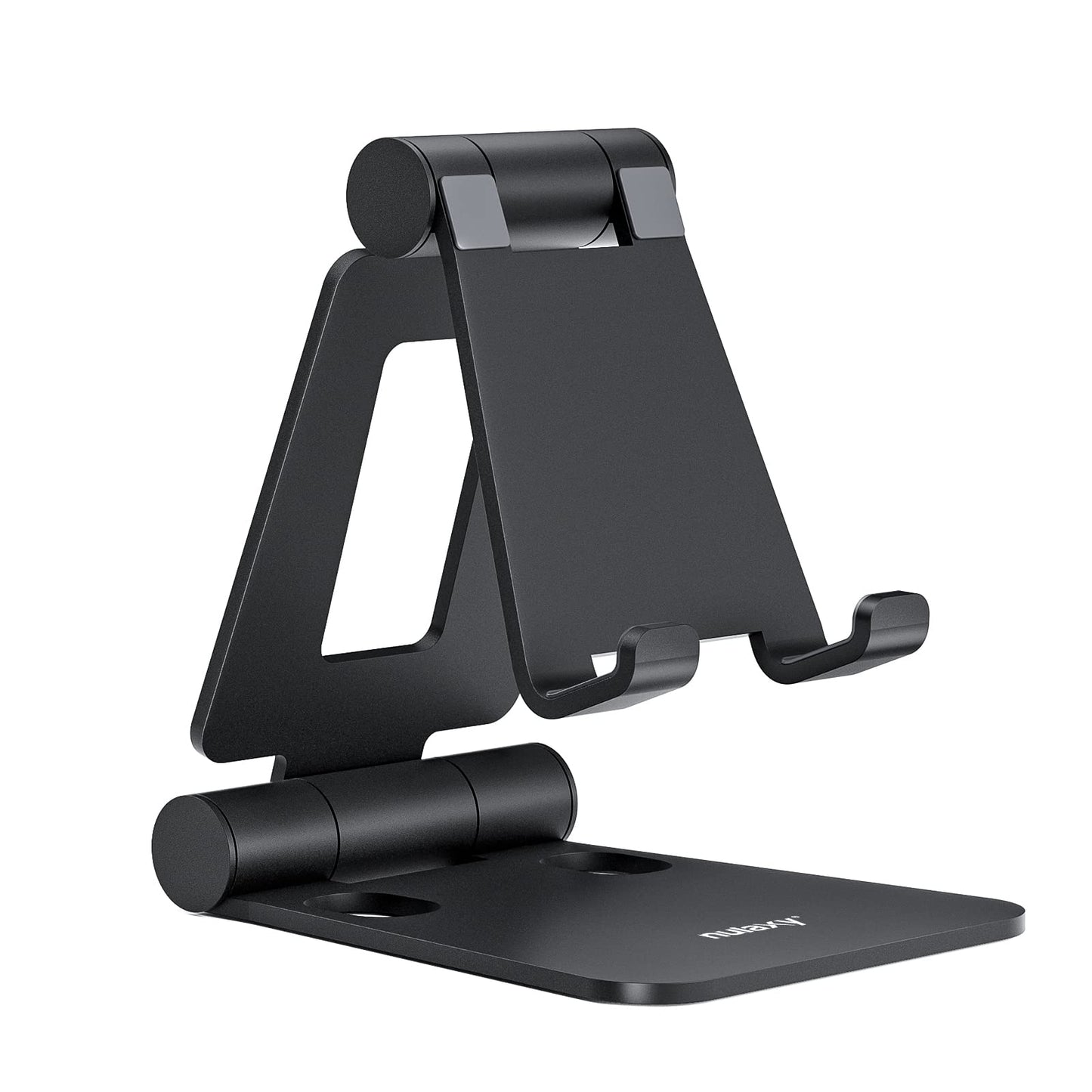 NULAXY Phone Stand, Fully Foldable Angle Height Adjustable Mobile Phone Holder Stand Dock Aluminum Desk Compatible with iPhone 15 14 13 12 11 Pro Max XR X 8, HUAWEI, Galaxy, All Phones - Black