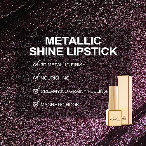 OULAC Metallic Shine Glitter Lipstick, Nude High Impact Lipcolor, Lightweight Soft and Ultra Hydrating, Long Lasting, Vegan & Cruelty-Free, Full-Coverage Lip Color 4.3 g/0.15 Sahara Gold(10)