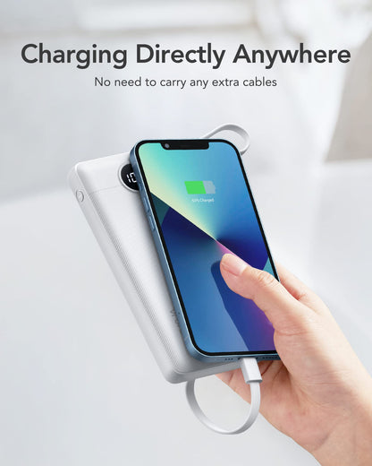 Power Bank With Built in Cables VRURC 10000mAh ,USB C Battery Pack Portable Charger with 5 Outputs 2 Inputs Powerbank LED Display compatible with iPhone 14 13 12 Samsung S21 S20 Xiaomi iPad