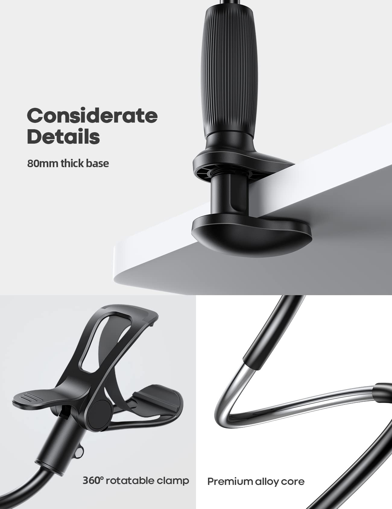 Lamicall Gooseneck Bed Phone Holder - Universal Flexible Lazy Arm for Desk, 360 Overhead Phone Mount Clip for iPhone 16 15 14 13 12 11 Series, Xs XR, Samsung, 4-7”