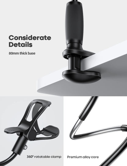 Lamicall Gooseneck Bed Phone Holder - Universal Flexible Lazy Arm for Desk, 360 Overhead Phone Mount Clip for iPhone 16 15 14 13 12 11 Series, Xs XR, Samsung, 4-7”