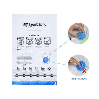 Amazon Basics Vacuum Compression Zipper Storage Bags with Airtight Valve and Hand Pump, Large, 5-Pack, Clear
