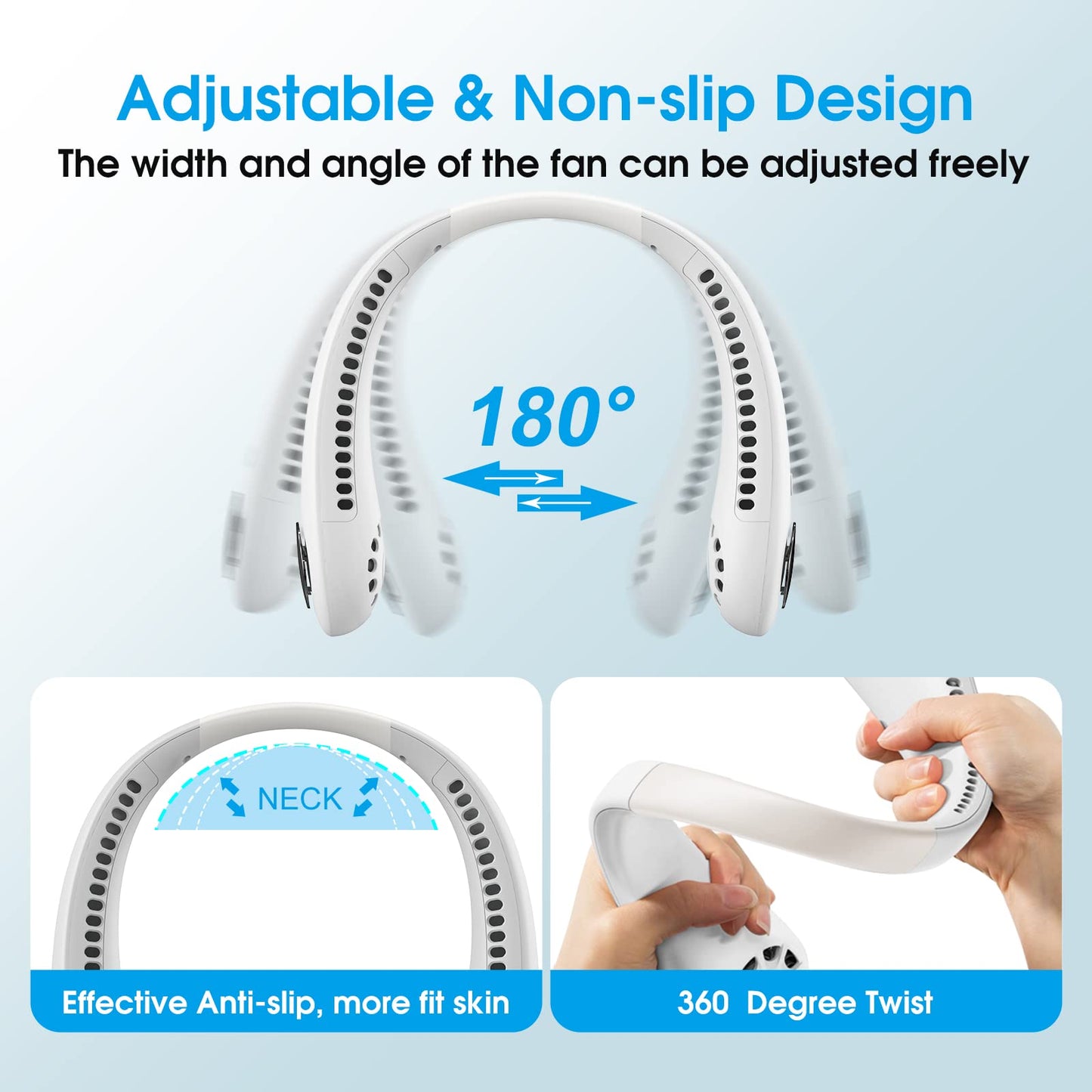 Neck Fan, Portable Hanging Neck Fan, Bladeless Mini Neck Fan with 360° Airflow, 3-Speed Hands-Free Personal Fan Rechargeable Wearable Fan.