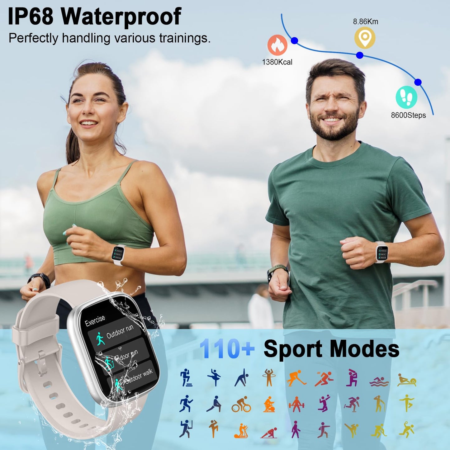 Smart Watch for Men Women Answer/Make Calls, 1.91" Fitness Watch with Heart Rate Sleep Monitor, Step Counter Fitness Tracker, 110+ Sports Activity Trackers IP68 Waterproof Smartwatches for Android IOS