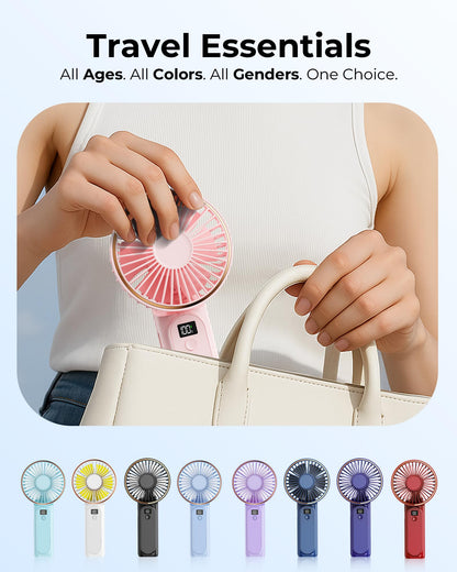 TUNISE Handheld Fan – 4000mAh Portable Rechargeable Fan with LED Display, 6 Speeds, 180° Adjustable, Power Bank Function for Travel & Home