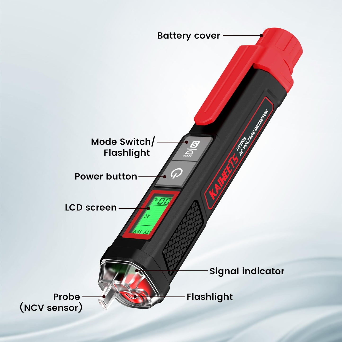 KAIWEETS Voltage Tester, Non Contact Voltage Detector Pen, 50V to 1000V AC, Audible and Flashing LED Alarms, Wire Breakpoint Finder, Electrical Tester with Flashlight, Buzzer Alarm VT100