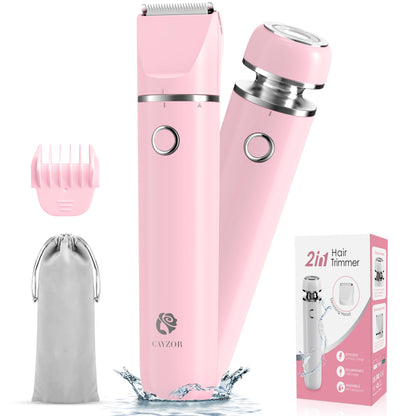 Cayzor Waterproof 2-in-1 Facial Hair Removal Trimmer for Women – Cordless Electric Bikini Razor for Face, Upper Lip, Chin, Armpit, Legs (Purple)