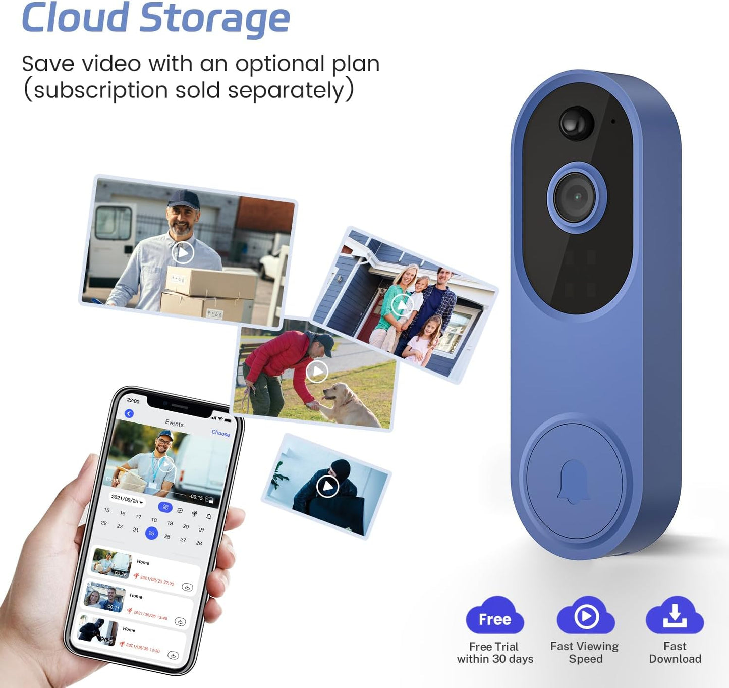 guggre Wireless Video Doorbell with Indoor Ring Chime, Enhanced Security with AI Human Detection, 2-Way Audio, HD Night Vision, AES-128 Cloud Storage, Real-Time Alerts, Smart Home Protection