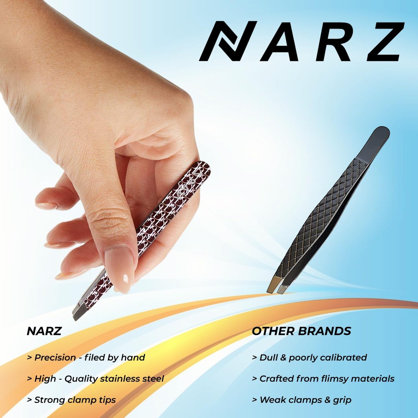 NARZ Professional Tweezers for Facial Hair Women & Men Stainless Steel Precision Tweezers for Ingrown Hair Tweezers (4 Pcs)