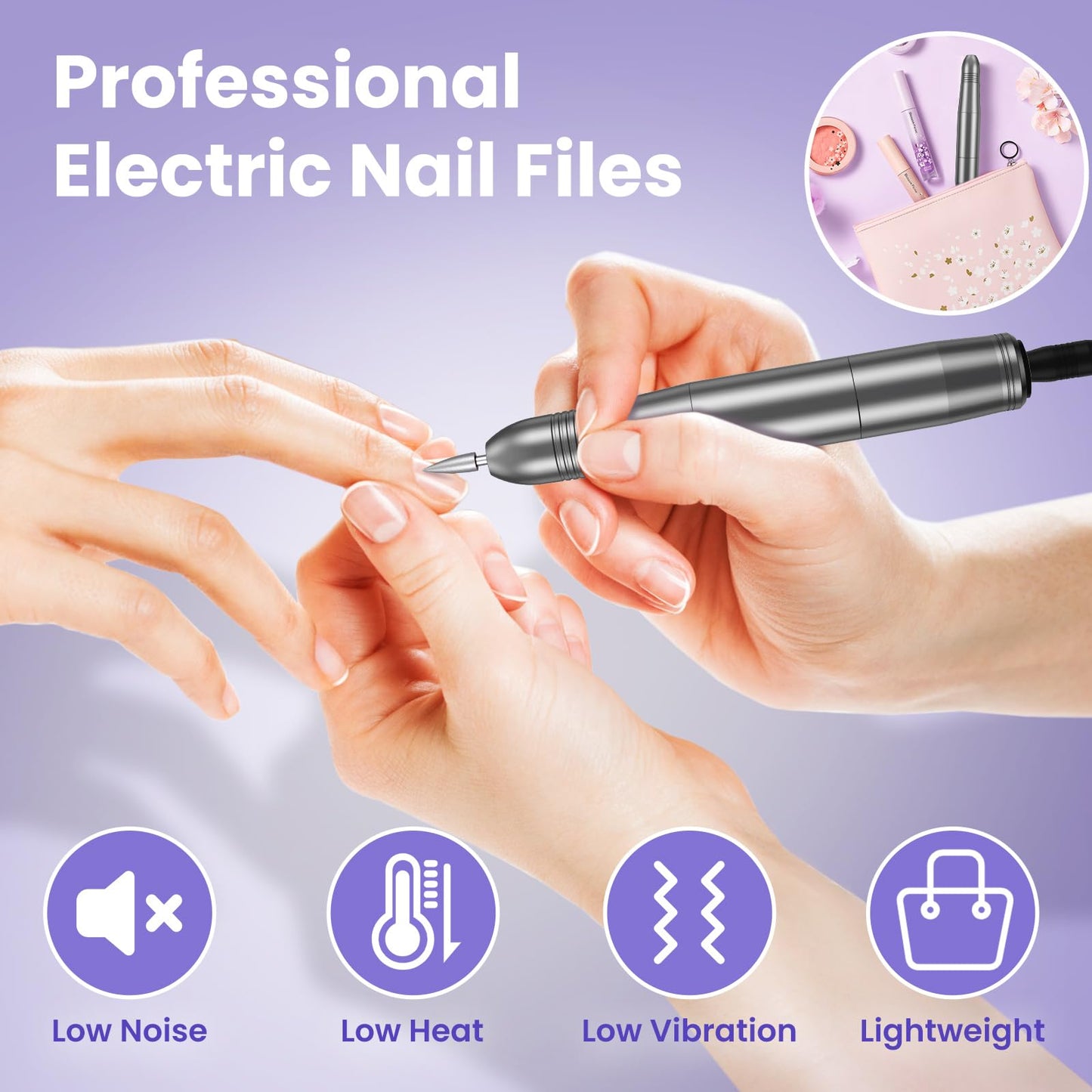 Electric Nail Files, Professional Nail Drill for Acrylic Nails Gel, Electric Nail Drill 20000 RPM, Adjustable Speed E File for Nails, Electric Manicure Pedicure Kit Gifts for Beginner Girl Women Mum