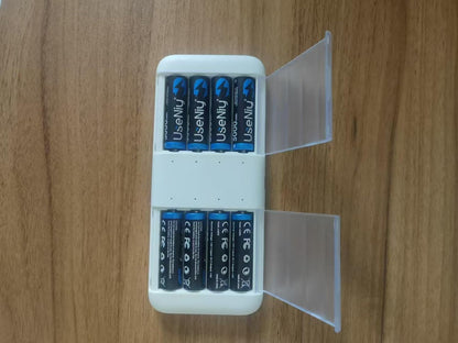 Rechargeable Lithium Batteries AA 8-Pack with Charger, 1.5V AA Rechargeable Batteries, 3000mWh High Capacity AA, Li-ion AA with Charger, [2-1] Charing-Storage Box Integrated AA Charger