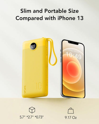 Power Bank With Built in Cables VRURC 10000mAh ,USB C Battery Pack Portable Charger with 5 Outputs 2 Inputs Powerbank LED Display compatible with iPhone 14 13 12 Samsung S21 S20 Xiaomi iPad