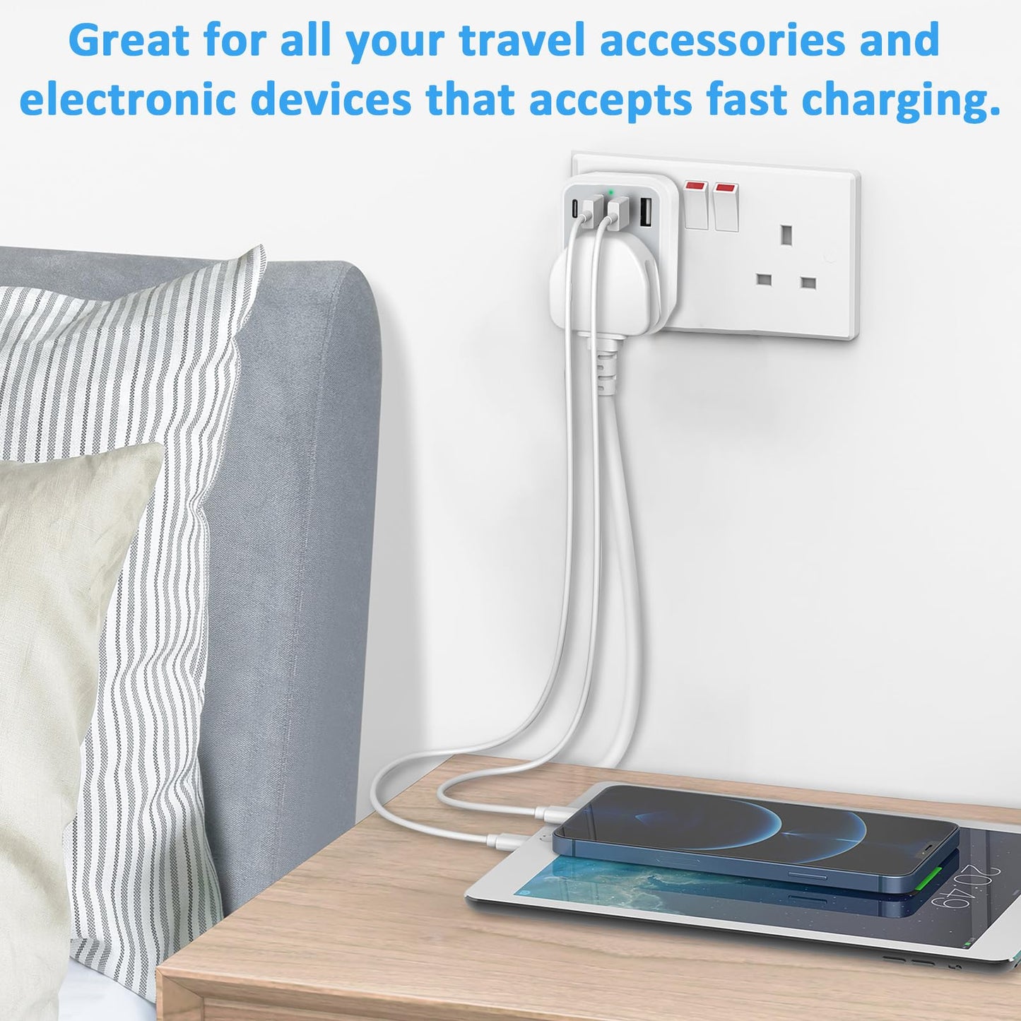 European to uk plug adapter,travel adapter UK to European Plug with 1*USB C & 3*USB A Ports,European Travel Adapter for Germany Spain France Turkey Greece Iceland(Type E/F) (Grey Travel adapter)