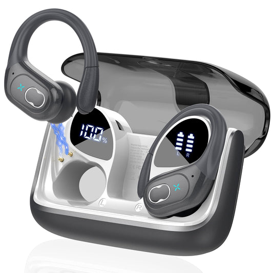 STECEi Wireless Earbuds – 75H Bluetooth 5.4 Earphones with ENC Noise Cancelling Mics, HiFi Stereo Sound, Earhooks, IP7 Waterproof for Running, Gym & Sports (Black)