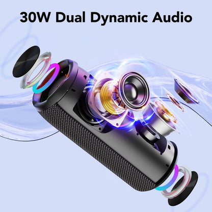 Taopodo Portable Bluetooth Speaker – 30W Stereo, IPX7 Waterproof, 30H Playtime, RGB Lights, TWS Pairing, Wireless