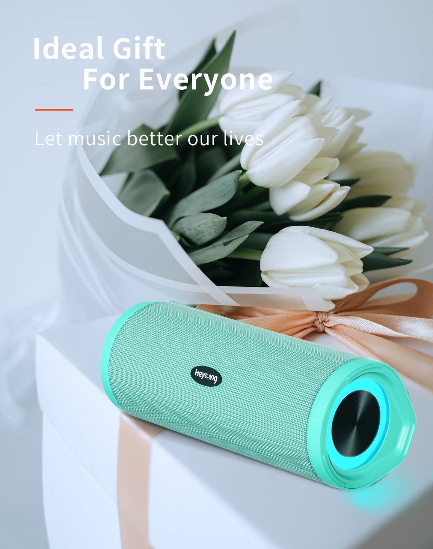 HEYSONG Portable Bluetooth Speaker, Waterproof Outdoor Speakers with LED Light, Enhanced Bass, IPX7 Floating, 40H Play, TF Card, True Wireless Stereo for Party, Shower, Biking, Gifts for Men