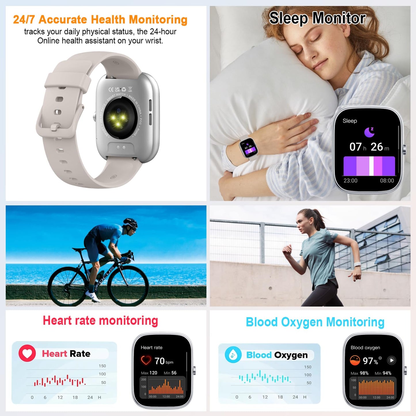 Smart Watch for Men Women Answer/Make Calls, 1.91" Fitness Watch with Heart Rate Sleep Monitor, Step Counter Fitness Tracker, 110+ Sports Activity Trackers IP68 Waterproof Smartwatches for Android IOS