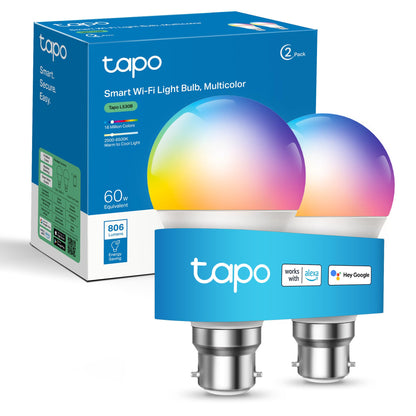 Tapo Smart Bulb, Smart WiFi LED Light, B22, 8.3W, Works with Amazon Alexa(Echo and Echo Dot) and Google Home, Colour-Changeable, No Hub Required (Tapo L530B) [Energy Class F], Multicolor
