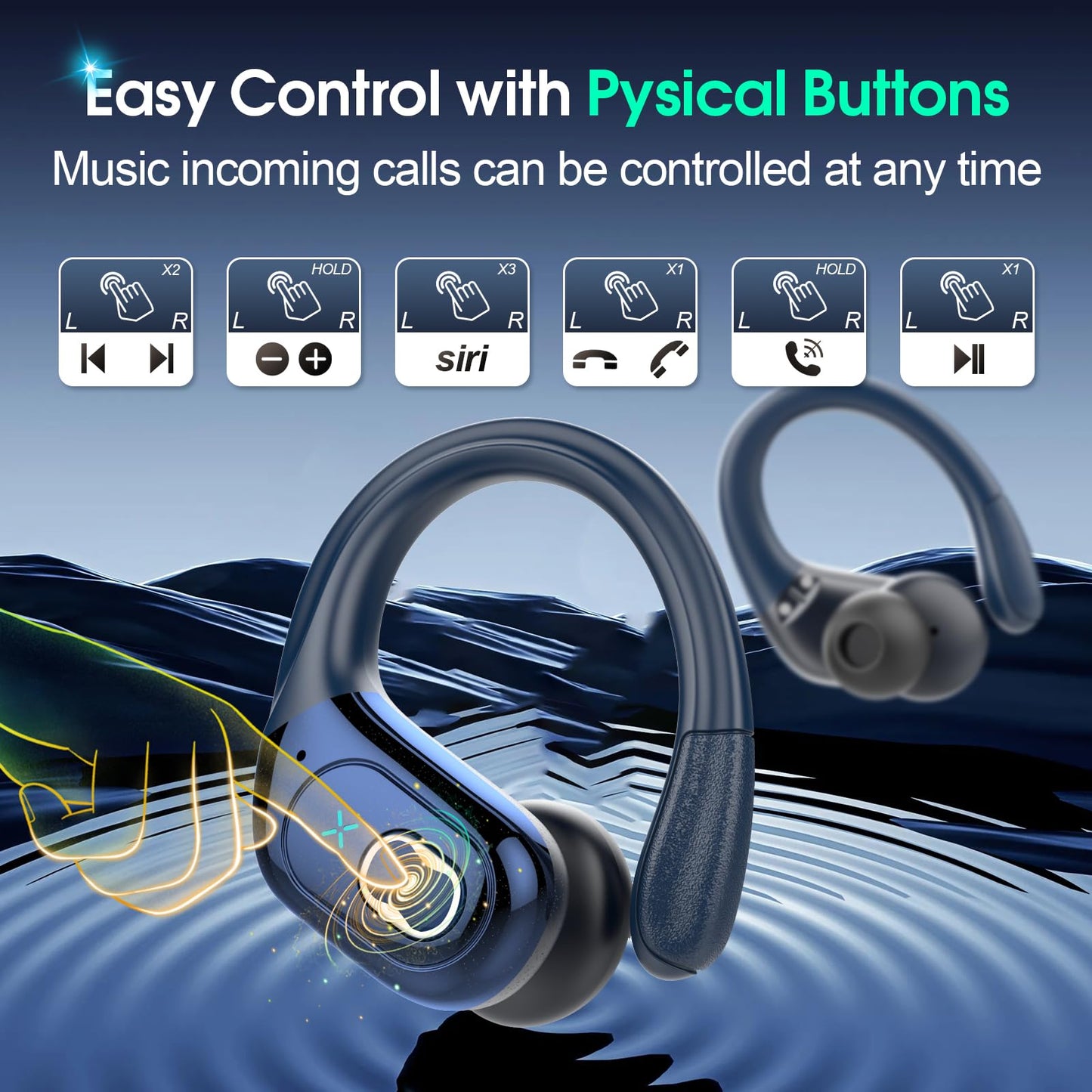 STECEi Wireless Earbuds – 75H Bluetooth 5.4 Earphones with ENC Noise Cancelling Mics, HiFi Stereo Sound, Earhooks, IP7 Waterproof for Running, Gym & Sports (Black)