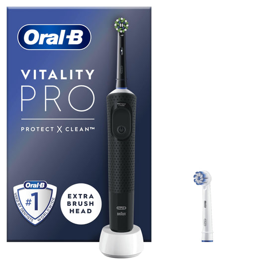 Oral-B Vitality Pro Electric Toothbrushes For Adults, Gifts For Him / Her, 1 Handle, 2 Toothbrush Heads, 3 Brushing Modes Including Sensitive Plus, 2 Pin UK Plug, Black