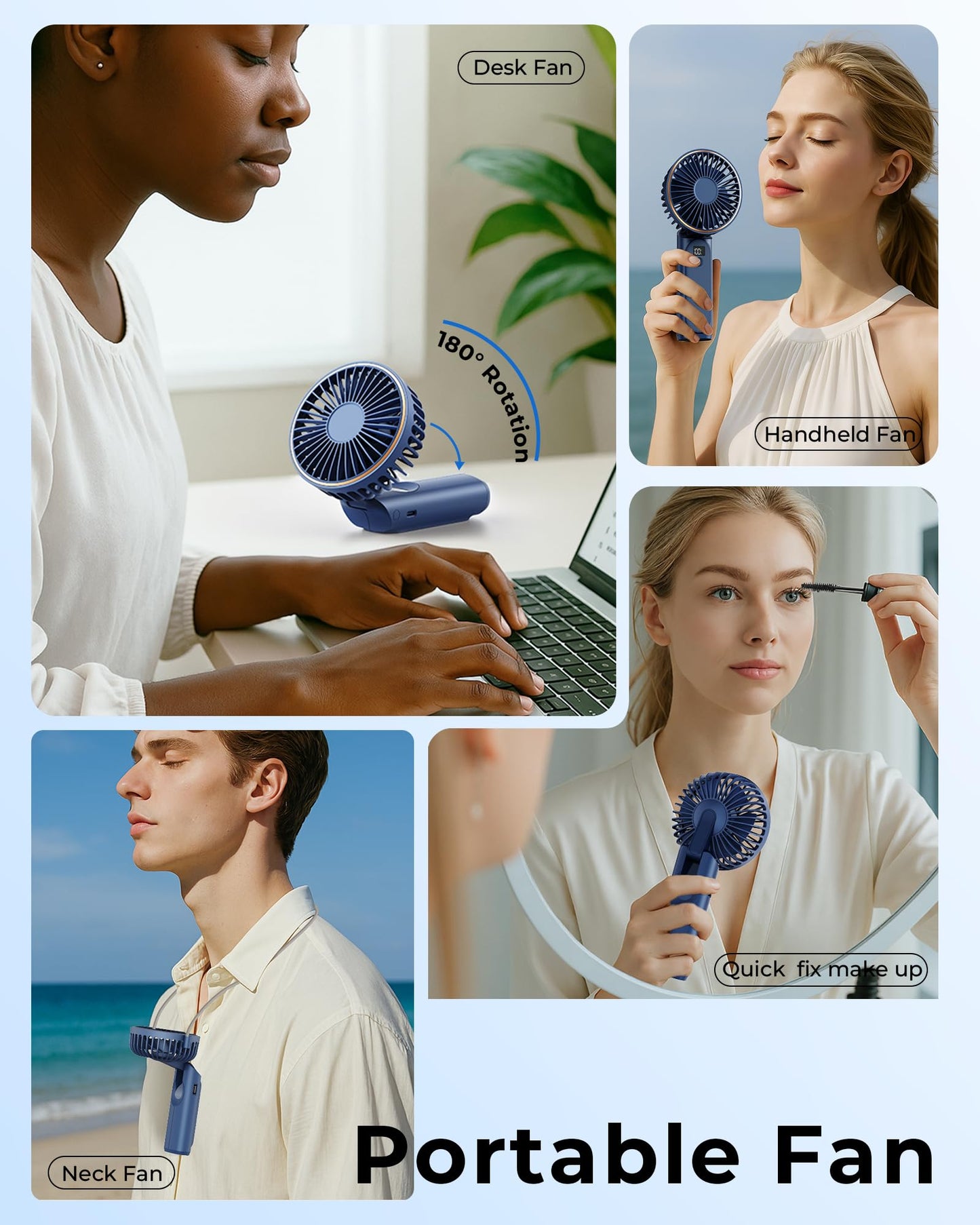TUNISE Handheld Fan – 4000mAh Portable Rechargeable Fan with LED Display, 6 Speeds, 180° Adjustable, Power Bank Function for Travel & Home
