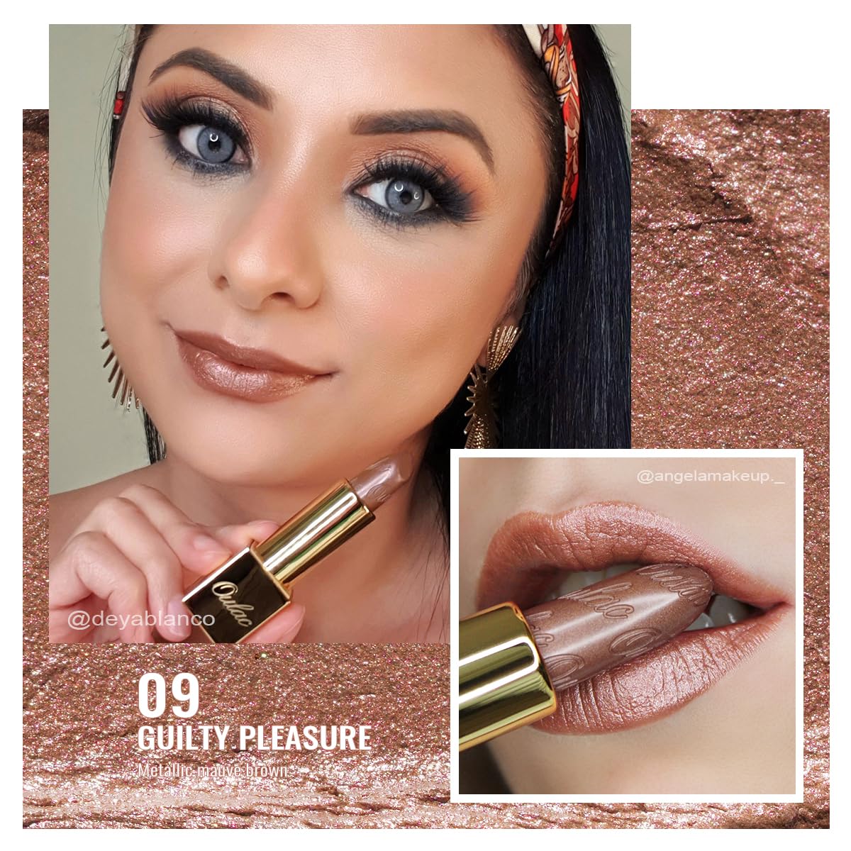 OULAC Metallic Shine Glitter Lipstick, Nude High Impact Lipcolor, Lightweight Soft and Ultra Hydrating, Long Lasting, Vegan & Cruelty-Free, Full-Coverage Lip Color 4.3 g/0.15 Sahara Gold(10)