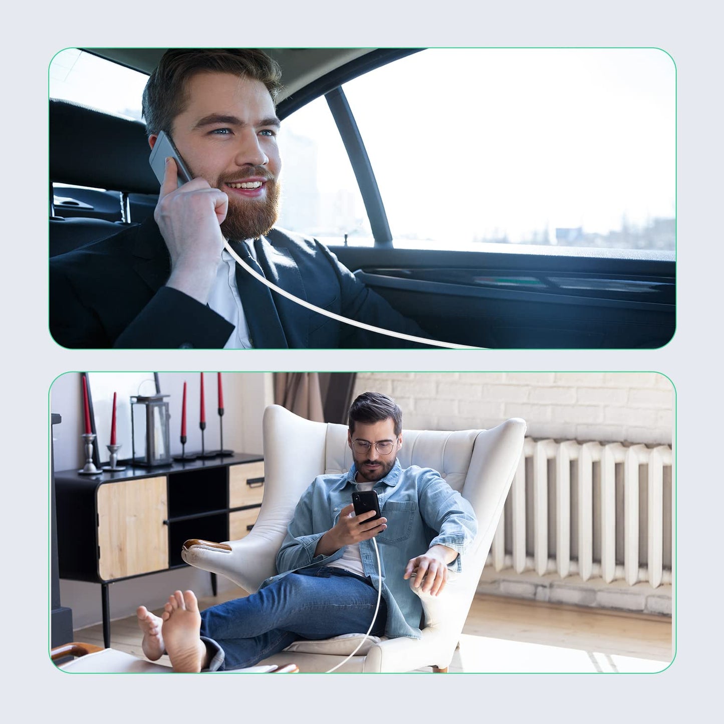 iPhone Charger Cable Lightning to USB Cable Lead 6 Foot, 2.4A Fast Charging Cable for iPhone 2Pack 1.8M