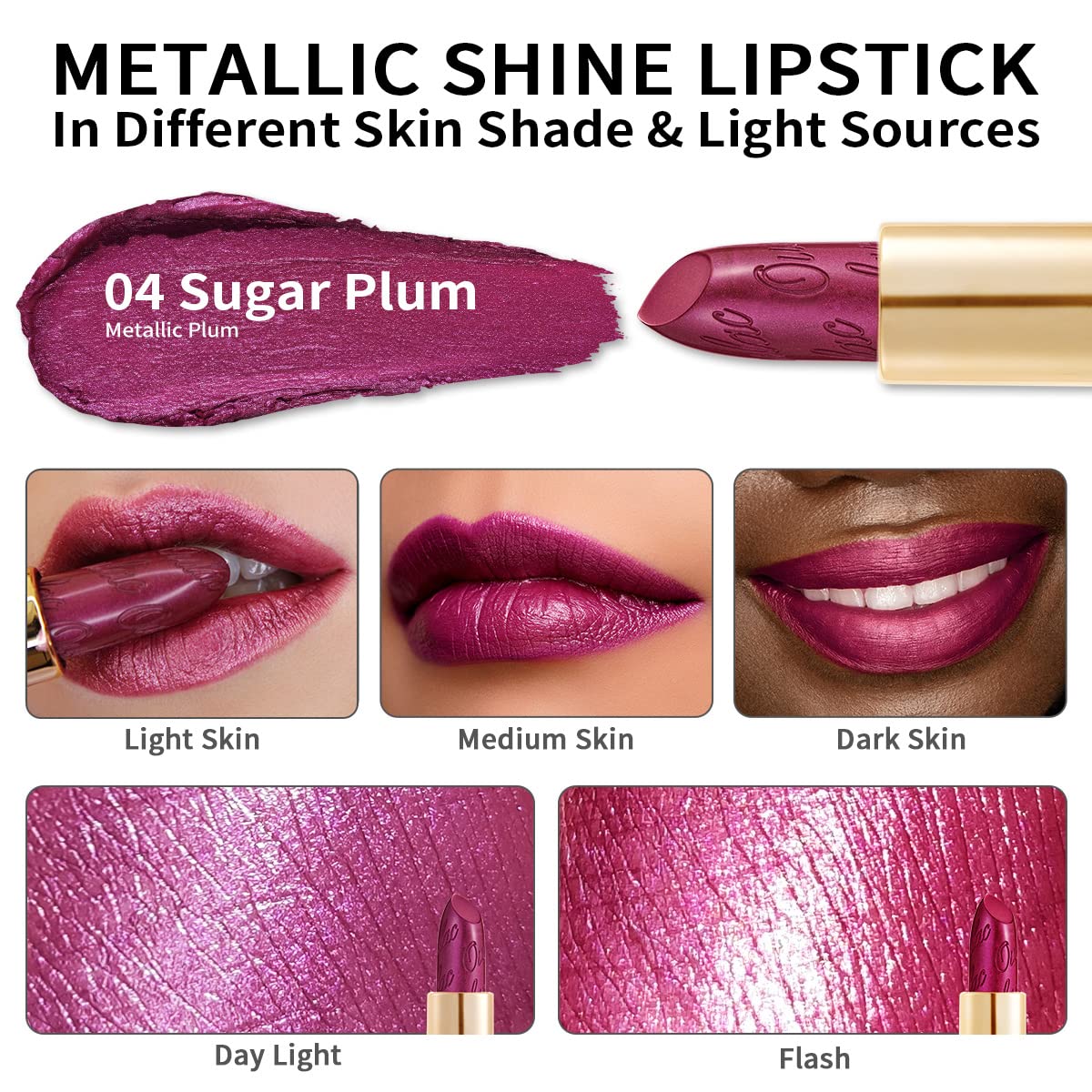 OULAC Metallic Shine Glitter Lipstick, Nude High Impact Lipcolor, Lightweight Soft and Ultra Hydrating, Long Lasting, Vegan & Cruelty-Free, Full-Coverage Lip Color 4.3 g/0.15 Sahara Gold(10)