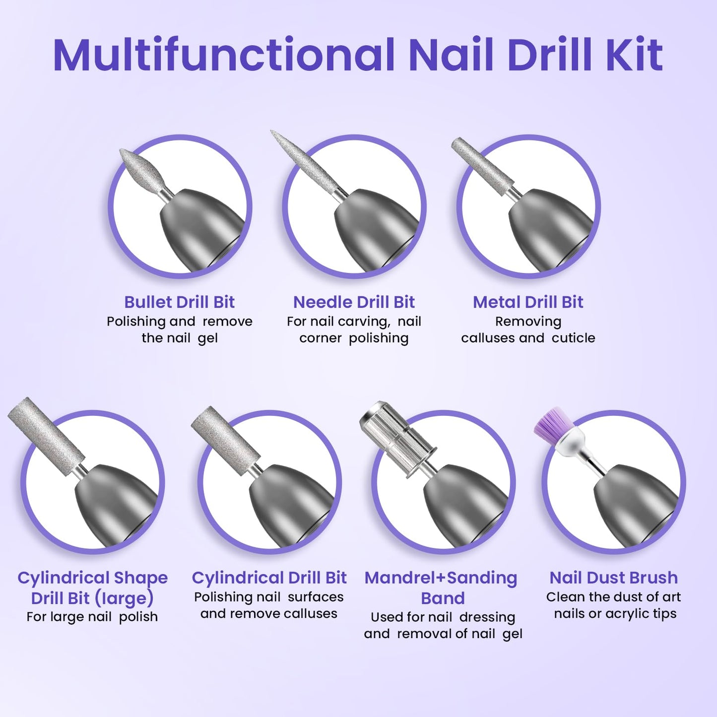 Electric Nail Files, Professional Nail Drill for Acrylic Nails Gel, Electric Nail Drill 20000 RPM, Adjustable Speed E File for Nails, Electric Manicure Pedicure Kit Gifts for Beginner Girl Women Mum