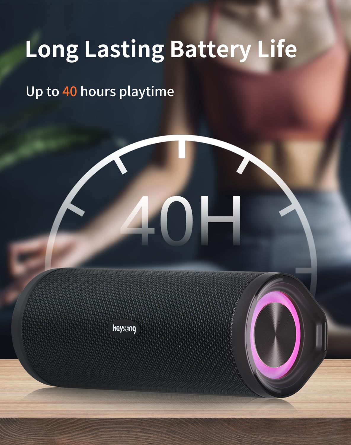 HEYSONG Portable Bluetooth Speaker, Waterproof Outdoor Speakers with LED Light, Enhanced Bass, IPX7 Floating, 40H Play, TF Card, True Wireless Stereo for Party, Shower, Biking, Gifts for Men