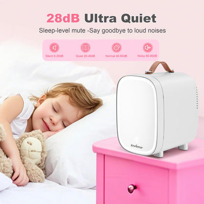 Enventor 4L Mini Fridge – LED Mirror Skincare Cooler & Warmer, AC/DC, Portable Cosmetic Fridge for Home, Car & Travel (Pink)