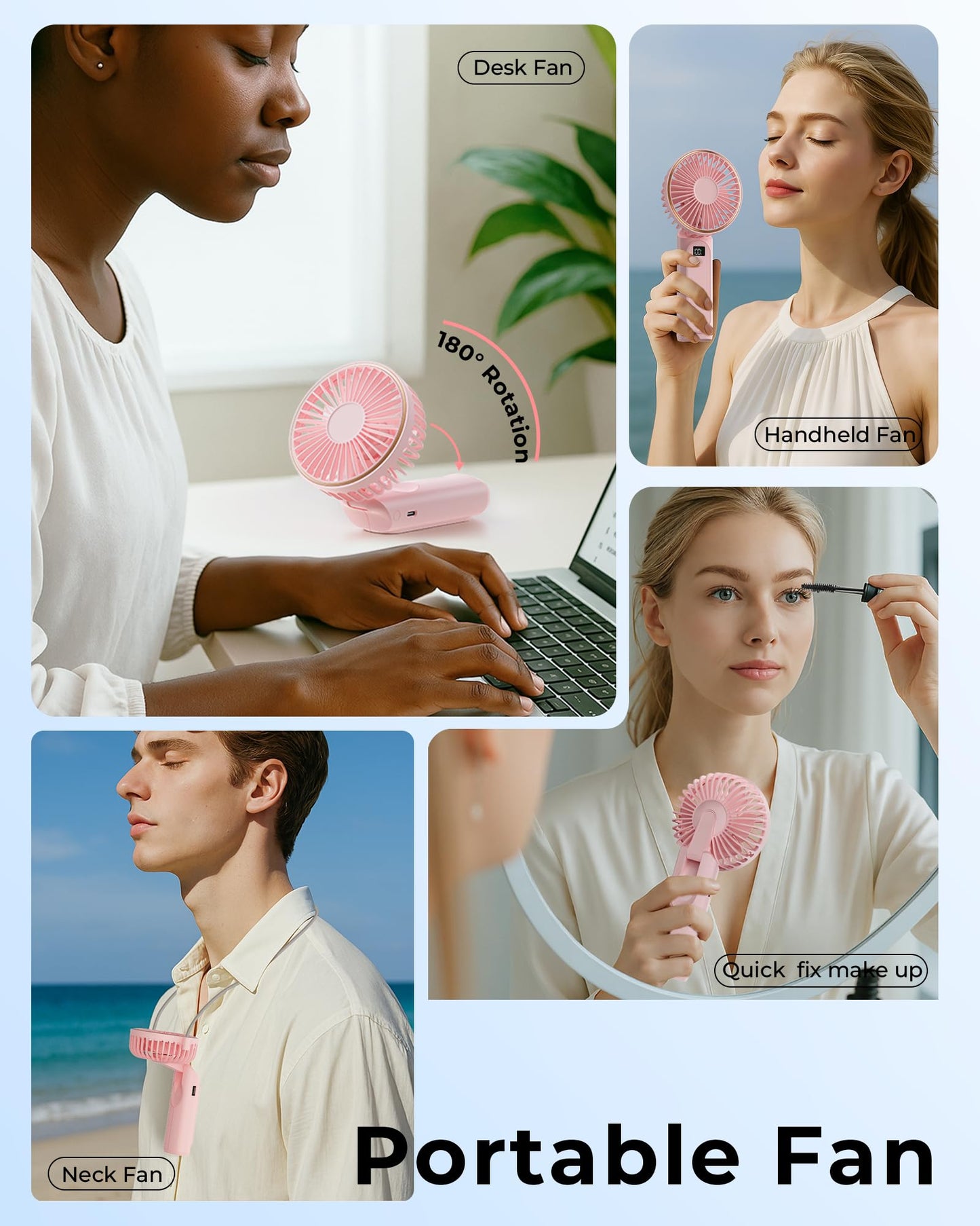 TUNISE Handheld Fan – 4000mAh Portable Rechargeable Fan with LED Display, 6 Speeds, 180° Adjustable, Power Bank Function for Travel & Home