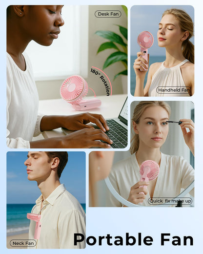 TUNISE Handheld Fan – 4000mAh Portable Rechargeable Fan with LED Display, 6 Speeds, 180° Adjustable, Power Bank Function for Travel & Home