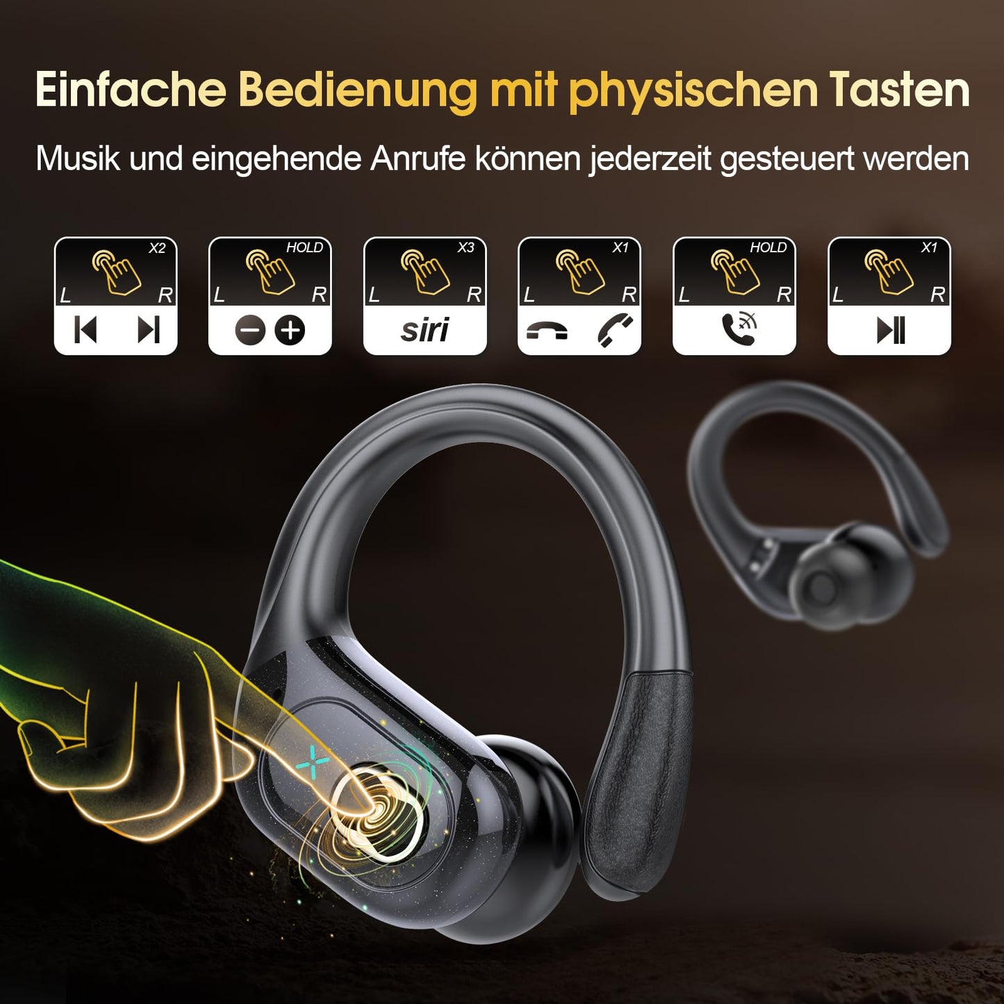 STECEi Wireless Earbuds – 75H Bluetooth 5.4 Earphones with ENC Noise Cancelling Mics, HiFi Stereo Sound, Earhooks, IP7 Waterproof for Running, Gym & Sports (Black)