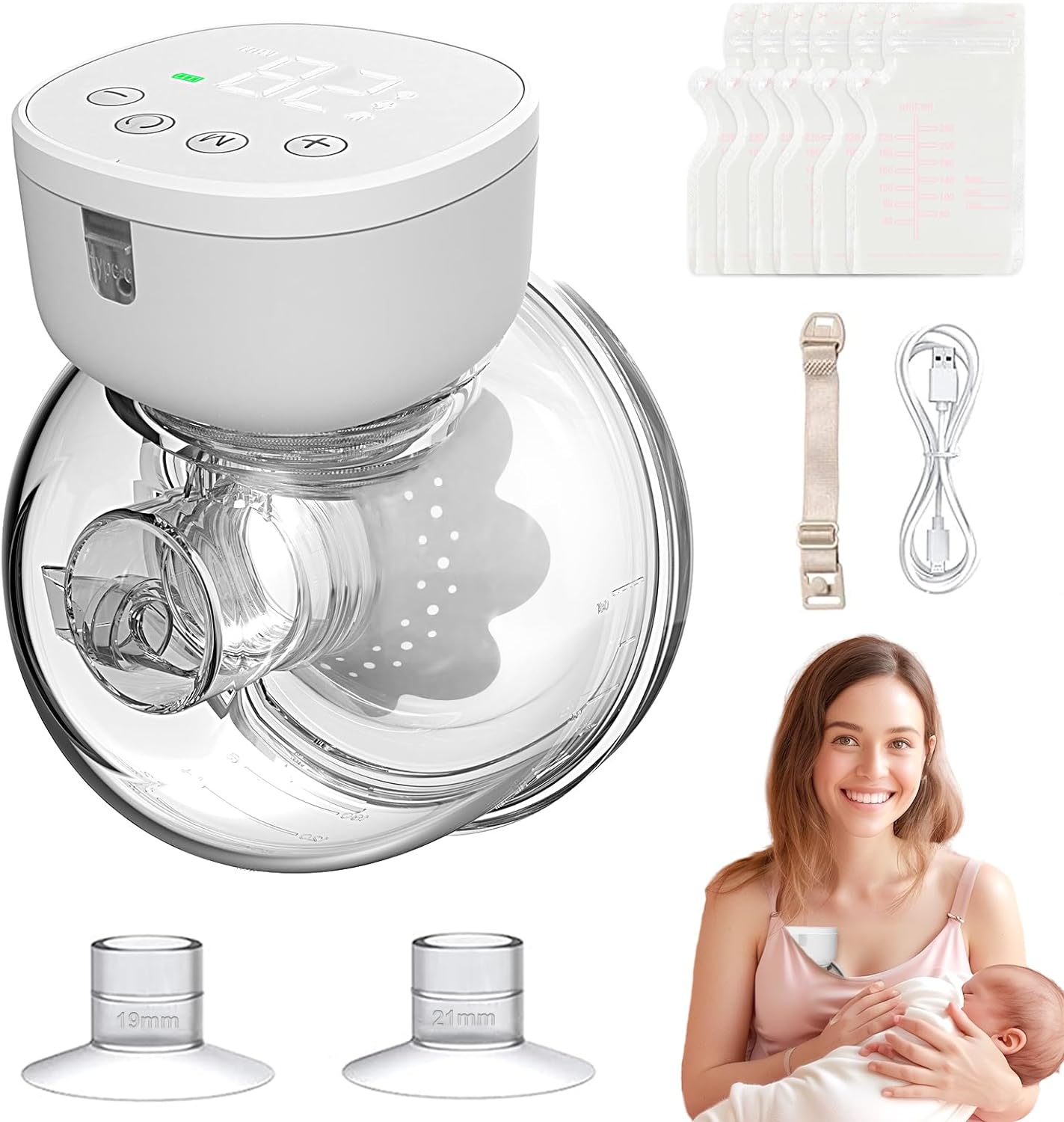 Wearable Breast Pump Hands Free: Electric Breastfeeding Pump with Massage Leak-Proof 3 Models 9 Levels Adjustable Suction, Low Noise Painless Pumps with 19/21/24mm Flanges