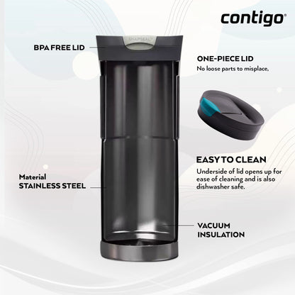 Contigo Byron Snapseal Travel Mug | Stainless Steel Thermal Mug | Vacuum Flask | Leakproof Tumbler | Coffee to Go Mug with BPA Free Easy-Clean Lid