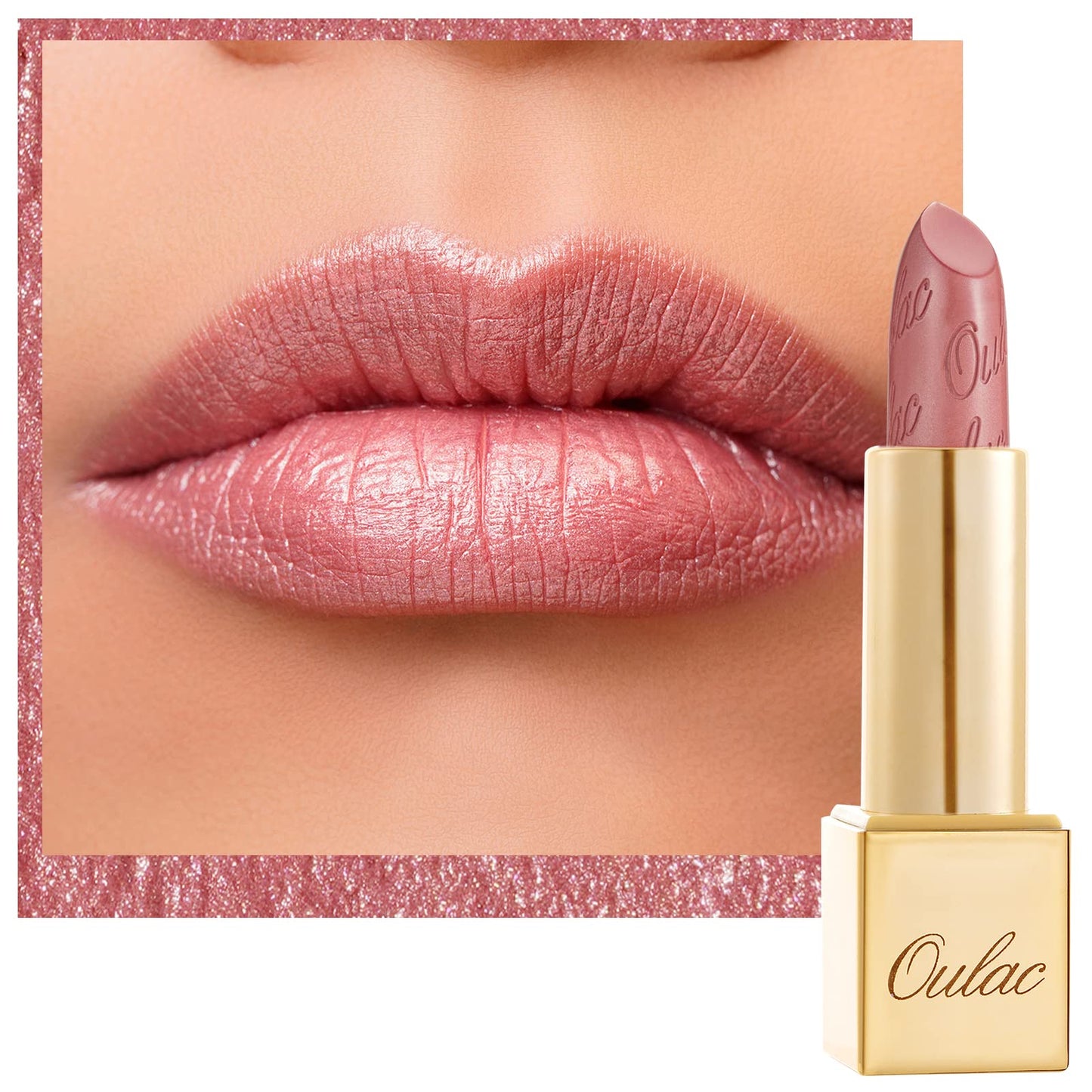 OULAC Metallic Shine Glitter Lipstick, Nude High Impact Lipcolor, Lightweight Soft and Ultra Hydrating, Long Lasting, Vegan & Cruelty-Free, Full-Coverage Lip Color 4.3 g/0.15 Sahara Gold(10)