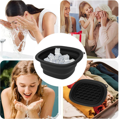 Meindin Face Bowl for Ice – Cold Plunge Facial Spa Tool, Foldable & Reusable Basin with Tray for Morning Skincare