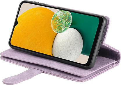 UEEBAI Wallet Case for Samsung Galaxy A15 – Retro PU Leather Flip Cover with 9 Card Slots, Zipper Pocket, Magnetic Closure, Kickstand & Wrist Strap, Shockproof Protective Case