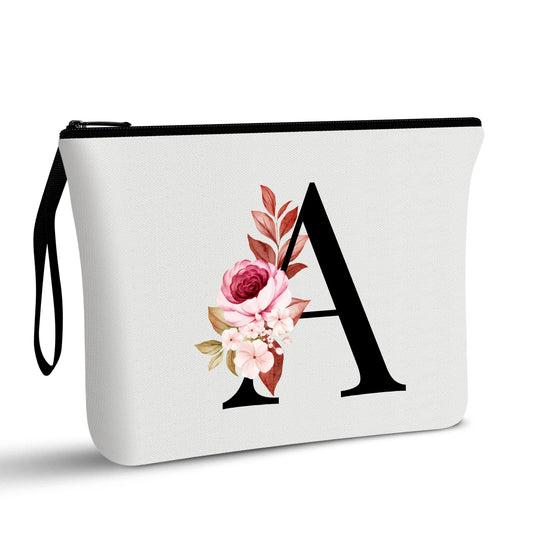 A-Z Personalized Makeup Bag,Birthday Gifts for Women Mom,Gifts for Best Friend,Bride Bridesmaid Cosmetic bag(A)