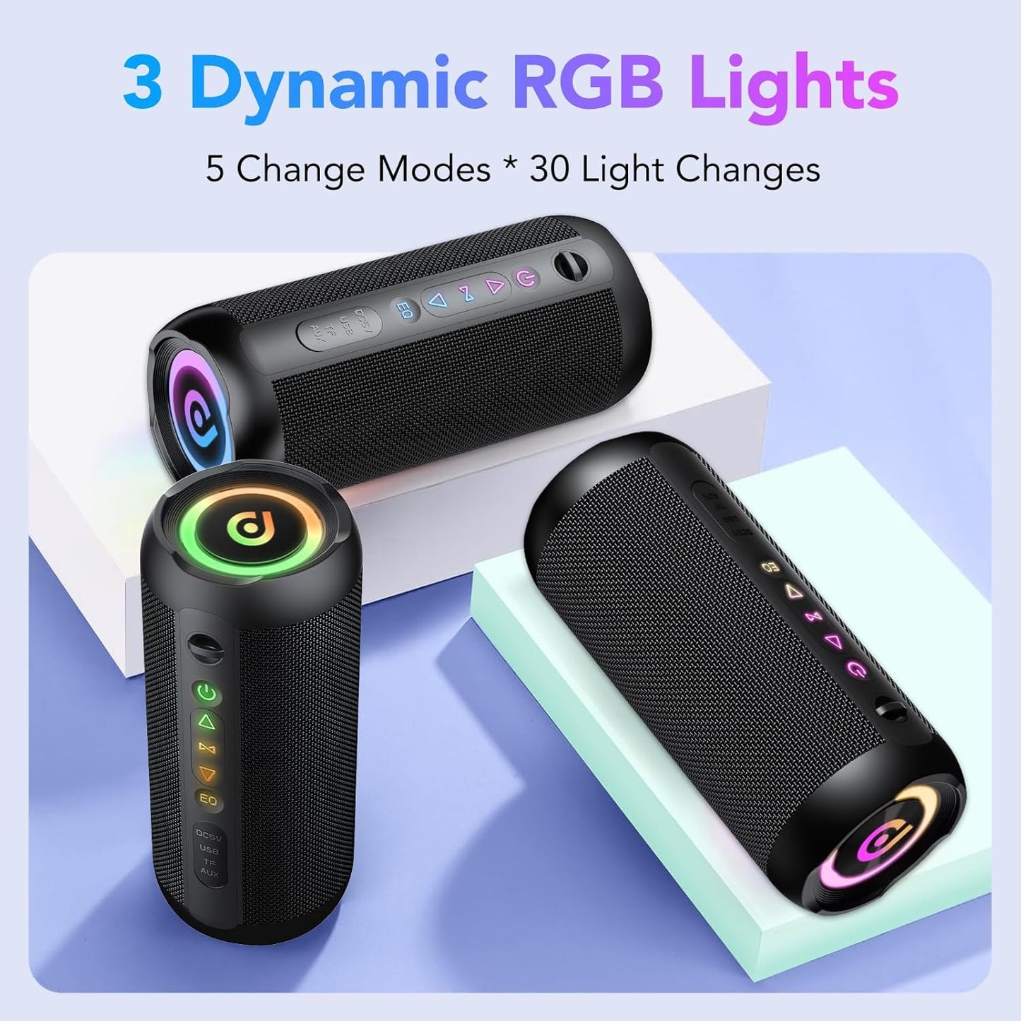 Taopodo Portable Bluetooth Speaker – 30W Stereo, IPX7 Waterproof, 30H Playtime, RGB Lights, TWS Pairing, Wireless