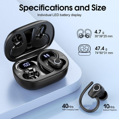 Waterproof Wireless Earbuds Bluetooth 5.3 – 4 ENC Noise Canceling Mics, 50H Battery, Dual LED Display, Sport Earhooks