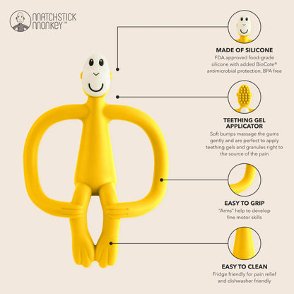 Matchstick Monkey, Original Teether & Gel Applicator, Antimicrobial Silicone Teething Toys for Baby, Easy to Grip, BPA Free, 3 Months Old+, 10.5 cm, Green Monkey