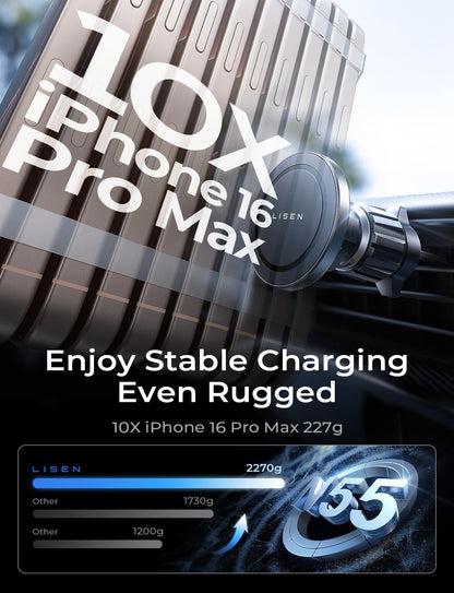 LISEN for Magsafe Car Mount Charger 15W Fastest Charging Speed Car Phone Holder Wireless iPhone Car Charger Magsafe Phone Holder Fits iPhone