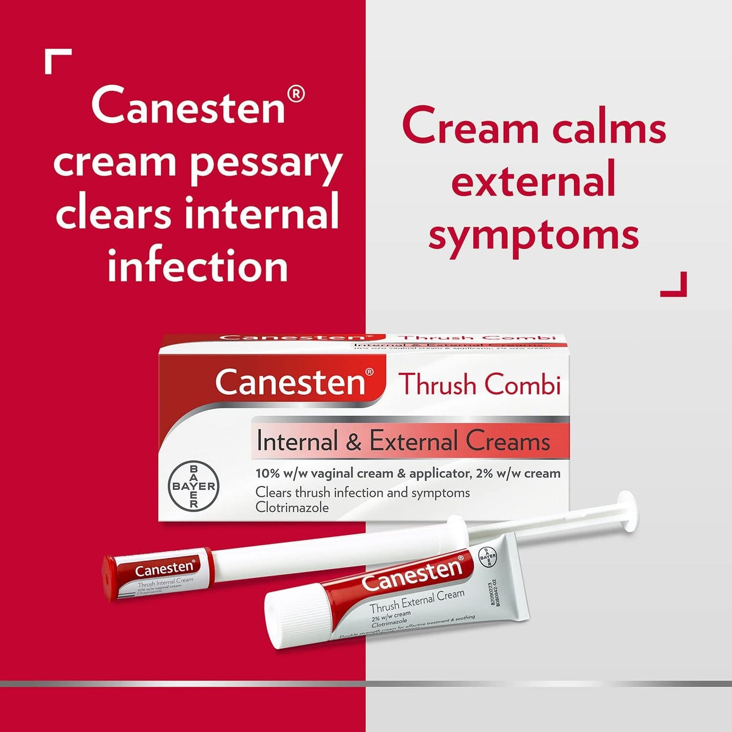 Canesten Thrush Combi Internal & External Creams for Thrush Treatment | Clotrimazole | Two-Step Complete Relief Thrush Treatment,2 Count (Pack of 1)