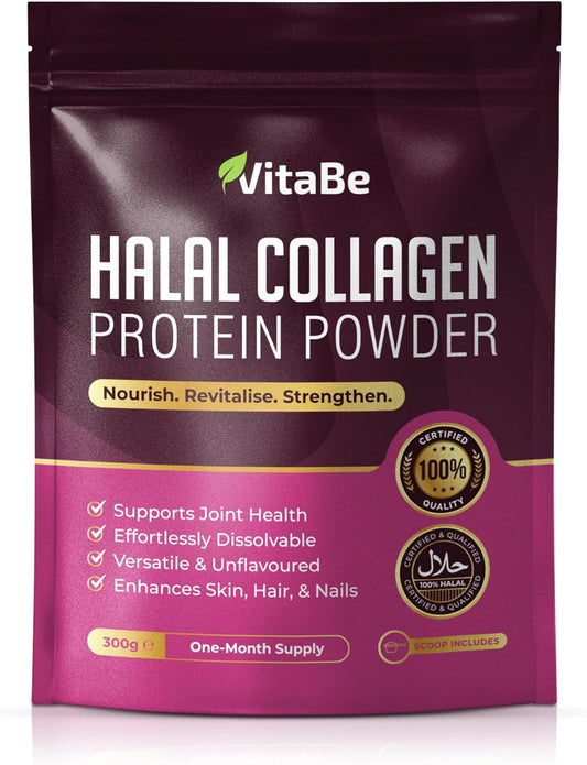 Halal Bovine Collagen Powder | Halal Certified | Supports Skin, Hair, Nails & Joints | One Month Supply | Scoop Included | 300g