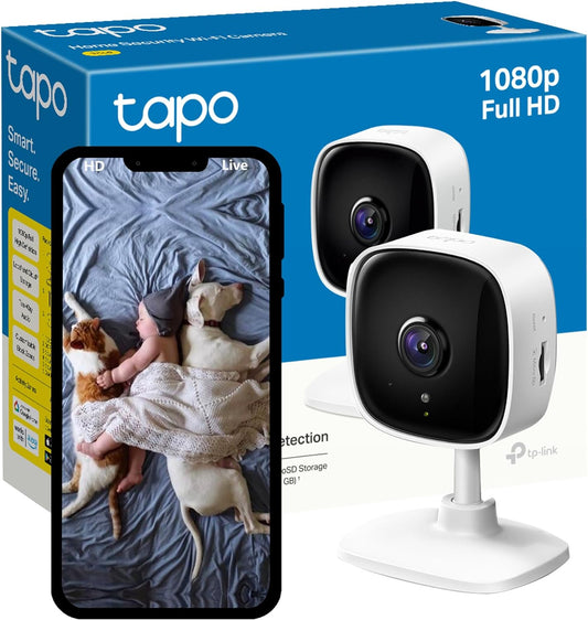 Tapo Mini Smart Security Camera, Indoor CCTV, Works with Alexa&Google Home, No Hub Required, 1080p, 2-Way Audio, Night Vision, SD Storage, Device Sharing (TC60) [Amazon Exclusive]