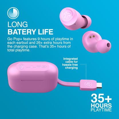 JLab Go Air Pop+ True Wireless Earbuds – Bluetooth Earphones with 35H Playtime, USB-C Charging Case, EQ3 Sound & Multipoint, Black